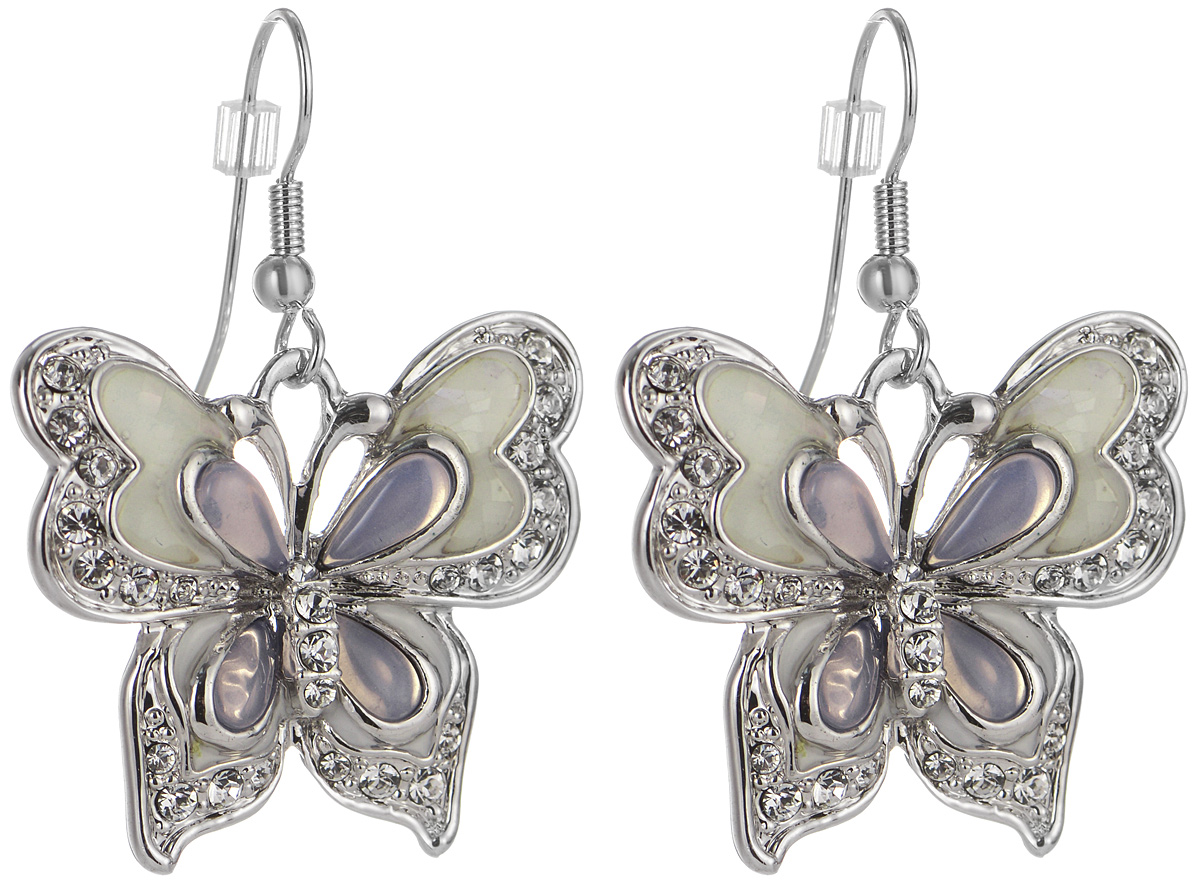 Серьги Art-Silver, цвет: серебряный, белый. MS05618E-R-A-1121MS05618E-R-A-1121 Серьги Art-Silver, цвет: серебряный, белый. MS05618E-R-A-1121MS05618E-R-A-1121Оригинальные серьги Art-Silver выполнены из бижутерного сплава, с легкостью завершат ваш образ. В качестве основы украшения использован итальянский замок-петля. Серьги дополнены объемными, подвижными подвесками в виде бабочки. Подвески дополнены перламутром, покрыты эмалью и инкрустированы кубическим цирконием. Стильные серьги придадут вашему образу изюминку, подчеркнут красоту и изящество вечернего платья или преобразят повседневный наряд.