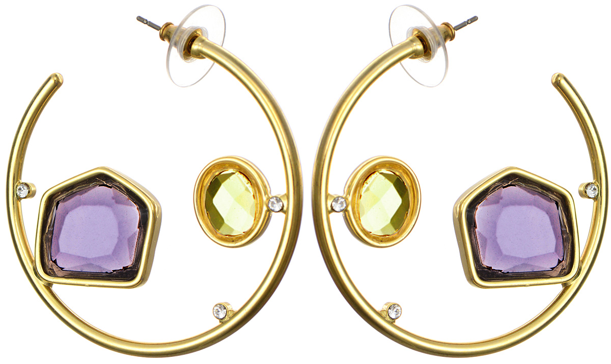 Серьги Art-Silver, цвет: золотой. М5007-810М5007-810 Серьги Art-Silver, цвет: золотой. М5007-810М5007-810Оригинальные серьги Art-Silver выполнены из бижутерного сплава с покрытием под золото, с легкостью завершат ваш образ. В качестве основы украшения использован замок-гвоздик с фиксаторами из металла и пластика. Серьги имеют форму полуколец. С внутренней стороны изделие дополнено вставками из кубического циркония различной формы. Стильные серьги придадут вашему образу изюминку, подчеркнут красоту и изящество вечернего платья или преобразят повседневный наряд.