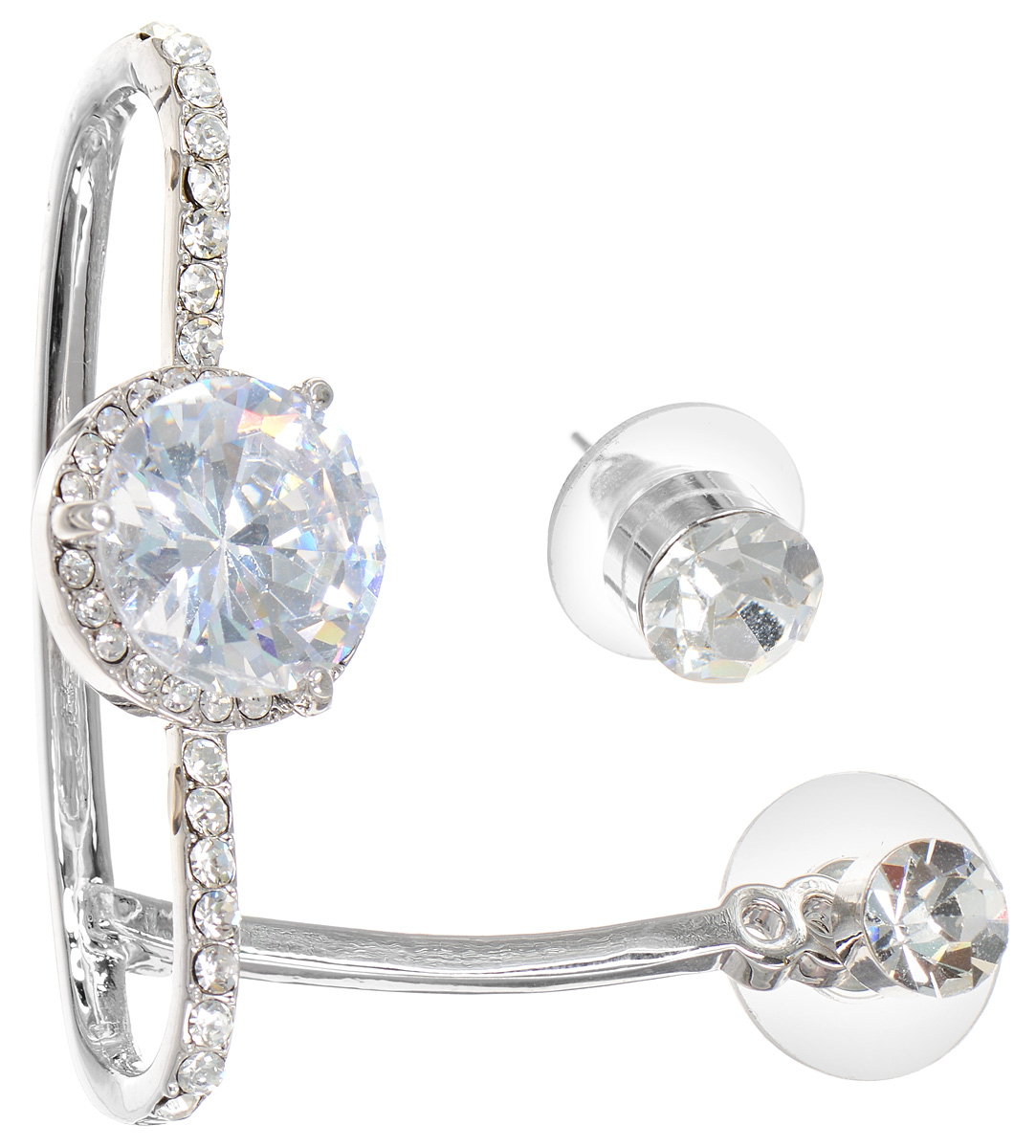 Серьги-каффы Art-Silver, цвет: серебристый. СРГ1101-471СРГ1101-471 Серьги-каффы Art-Silver, цвет: серебристый. СРГ1101-471СРГ1101-471Оригинальные серьги-каффы Art-Silver, изготовлены из бижутерного сплава. Комплект состоит из двух элементов. Основное украшение имеет оригинальную объемную форму с декоративными элементами украшенными кубическим цирконием. Второй элемент представлен в виде отдельной серьги-пуссеты округлой формы. В качестве основы украшения использован замок-гвоздик с фиксатором из пластика и металла. Основное украшение выполнено в форме изгиба женского ушка (надевается на левое ухо). Стильные серьги-каффы придадут вашему образу изюминку и подчеркнут индивидуальность вашего стиля.