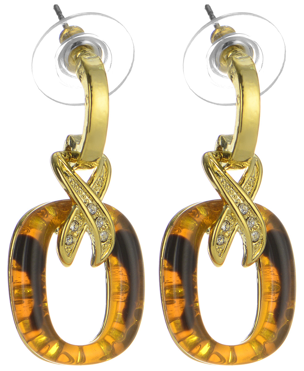 Серьги Art-Silver, цвет: золотой, коричневый. MS06197E-G-A-595MS06197E-G-A-595 Серьги Art-Silver, цвет: золотой, коричневый. MS06197E-G-A-595MS06197E-G-A-595Элегантные серьги Art-Silver, выполненные из бижутерийного сплава и полимерного материала, с легкостью завершат ваш образ. Серьги дополнены оригинальными подвесками с цирконами и искусственными камнями, имитирующими янтарь. В качестве основы украшения использован замок-гвоздик с заглушками. Серьги современного дизайна придадут вашему образу изюминку, подчеркнут красоту и изящество вечернего платья или преобразят повседневный наряд.