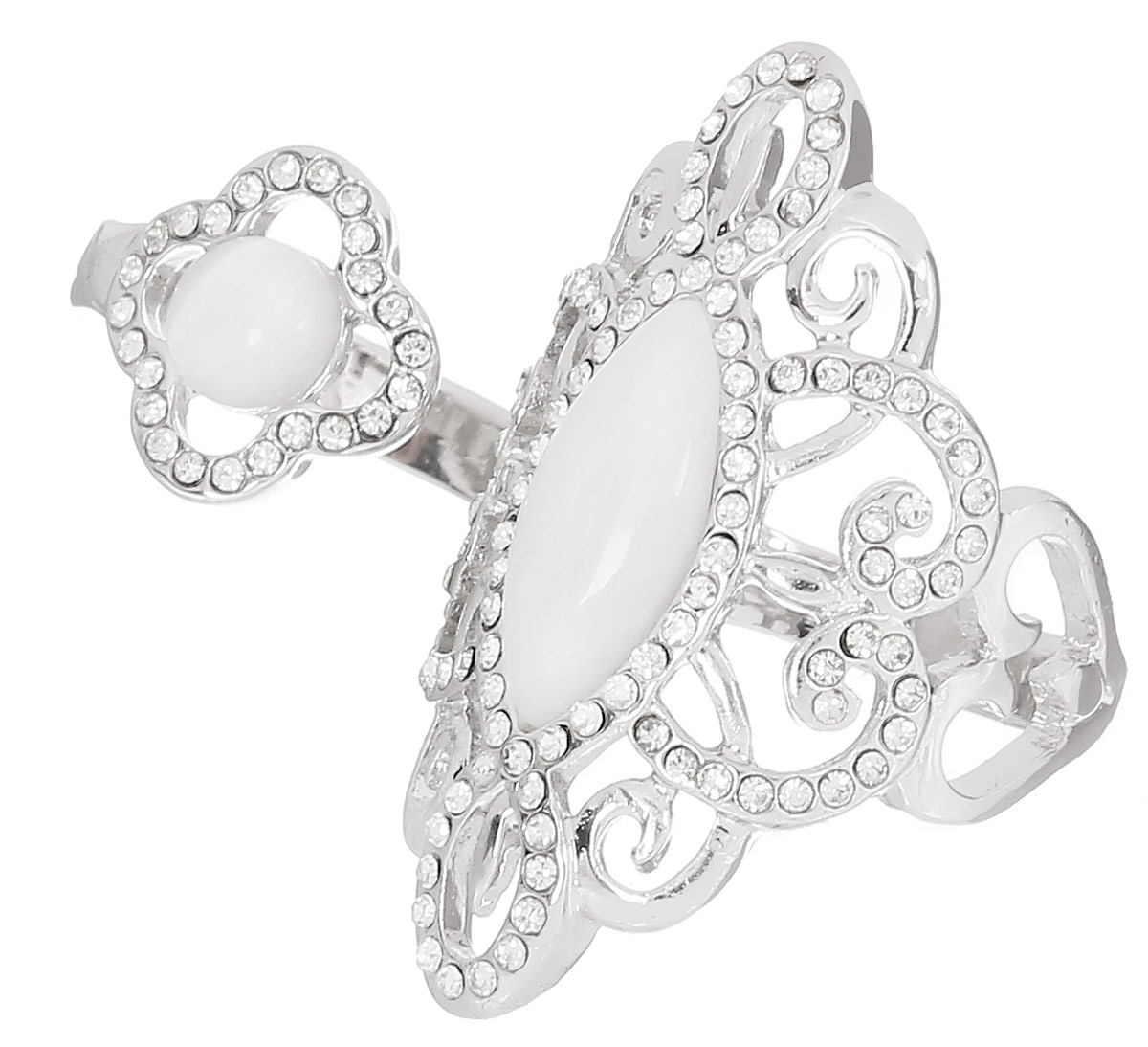 Кольцо на два пальца Art-Silver, цвет: серебристый. 069016-1319. Размер 17069016-1319 Кольцо на два пальца Art-Silver, цвет: серебристый. 069016-1319. Размер 17069016-1319Стильное кольцо на два пальца Art-Silver изготовлено из бижутерного сплава. Изделие надевается на два соседних пальца. Изделие оформлено мелкими цирконами и натуральным камнем кошачий глаз. Стильное кольцо придаст вашему образу изюминку и подчеркнет индивидуальность.