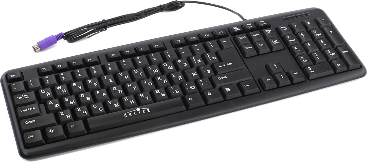 Oklick 180M, Black клавиатура PS/2313180 Oklick 180M, Black клавиатура PS/2313180Клавиатура Oklick 180M имеет классический дизайн и PS/2-подключение. Она подарит вам максимальный комфорт в использовании. Клавиши 180M имеют мягкий ход, а установка клавиатуры осуществляется автоматически после подключения к ПК. Ресурс клавиш: до 10000000 нажатий