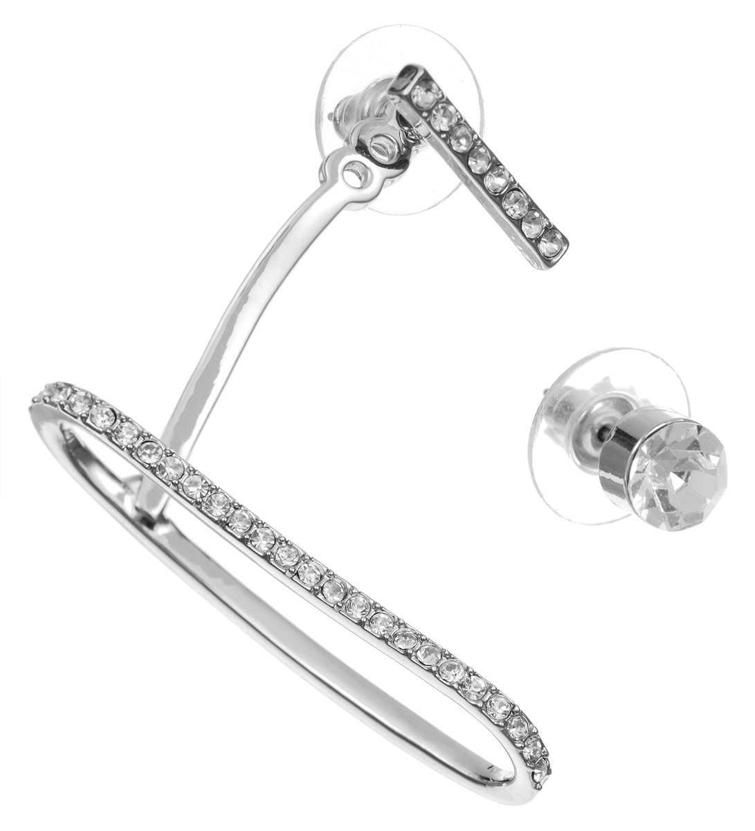 Серьги Art-Silver, цвет: серебряный. СРГ196-397СРГ196-397 Серьги Art-Silver, цвет: серебряный. СРГ196-397СРГ196-397Серьги современного дизайна Art-Silver изготовлены из бижутерийного сплава и инкрустированы кубическими цирконами. Съемная декоративная часть сережек (каффа) оснащена тремя отверстиями, которые позволят регулировать положение украшения. Серьги застегиваются на замок гвоздик с фиксатором. Оригинальные серьги придадут вашему образу изюминку и преобразят повседневный наряд.