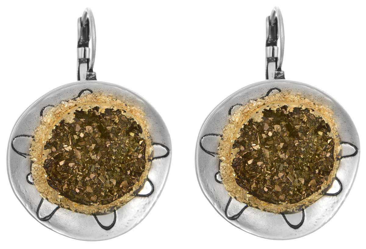 Серьги Art-Silver, цвет: серебряный, золотой. 183732-1-240183732-1-240 Серьги Art-Silver, цвет: серебряный, золотой. 183732-1-240183732-1-240Оригинальные серьги Art-Silver выполнены из бижутерного сплава, с легкостью завершат ваш образ. В качестве основы украшения использован замок-петля. Серьги имеют округлую плоскую форму и дополнены элементами из пластика, имитирующими натуральный камень. Стильные серьги придадут вашему образу изюминку, подчеркнут красоту и изящество вечернего платья или преобразят повседневный наряд.