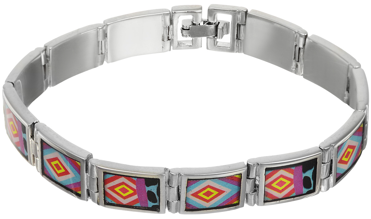 Браслет Art-Silver, цвет: серебряный, мультиколор. ФБ320-490ФБ320-490 Браслет Art-Silver, цвет: серебряный, мультиколор. ФБ320-490ФБ320-490Шикарный женский браслет Art-Silver выполнен из бижутерного сплава. Изделие состоит из скрепленных звеньев, оформленных эмалиевым покрытием с ярким неповторимым орнаментом. Браслет застегивается при помощи застежки-клипсы, благодаря которой браслет легко снимать и надевать. Это стильное украшение элегантно завершит модный образ и подчеркнет ваш утонченный вкус.