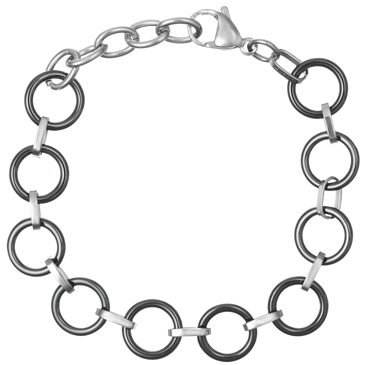 Браслет Art-Silver, цвет: серебряный, черный. КЧ4055-674КЧ4055-674 Браслет Art-Silver, цвет: серебряный, черный. КЧ4055-674КЧ4055-674Лаконичный женский браслет Art-Silver выполнен из бижутерного сплава, стали и керамики. Модель выполнена в виде соединенных колец. Браслет застегивается при помощи застежки-карабина, благодаря которой браслет легко снимать и надевать. Необычный браслет блестяще подчеркнет ваш изысканный вкус и поможет внести разнообразие в привычный образ.