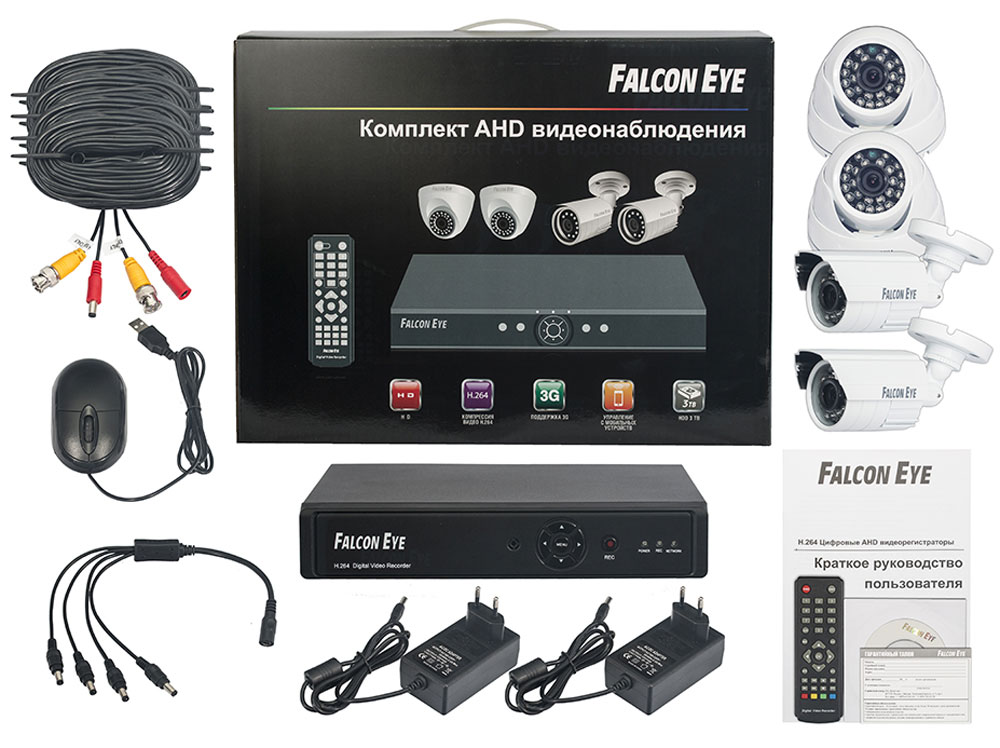 Falcon Eye FE-104AHD Kit Офис комплект видеонаблюденияFE-104AHD-KIT ОФИС Falcon Eye FE-104AHD Kit Офис комплект видеонаблюденияFE-104AHD-KIT ОФИСFalcon Eye FE-104AHD Kit Офис - современный комплект видеонаблюдения, представляющий собой набор высококачественного оборудования для самостоятельного построения системы видеонаблюдения. Развернуть и настроить систему сможет даже не обладающий специальными знаниями человек. Технические характеристики комплекта, надежность и функциональность удовлетворяют самым строгим критериям оценки систем безопасности для дома офиса и дачи. Камеры двух типов с разрешением 700 ТВЛ и 1 Мпикс (сенсор Aptina AR0141) позволют записать сигнал с четкостью, достаточной для детального просмотра, а также для того, чтобы при необходимости использовать видеозапись, как доказательство противоправного действия. В видеорегистраторе воплощены все самые передовые технологии для систем видеонаблюдения: разрешение сигнала VGA/HDMI 1080p, возможность удаленного просмотра видео при помощи облачной технологии P2P на мобильных устройствах различных платформ. ...