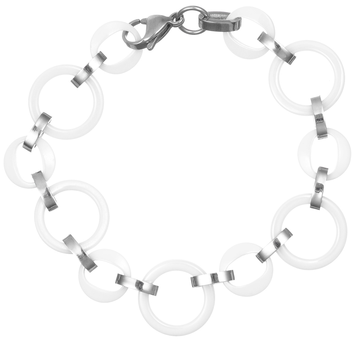 Браслет Art-Silver, цвет: серебряный, белый. КБ4202-586КБ4202-586 Браслет Art-Silver, цвет: серебряный, белый. КБ4202-586КБ4202-586Шикарный женский браслет Art-Silver выполнен из бижутерного сплава. Изделие представляет собой цепочку с круглыми звеньями разного диаметра, выполненную из керамики белого цвета, скрепленную продолговатыми элементами из стали. Браслет застегивается при помощи застежки-карабина, благодаря которой браслет легко снимать и надевать. Это стильное украшение элегантно завершит модный образ и подчеркнет ваш утонченный вкус.