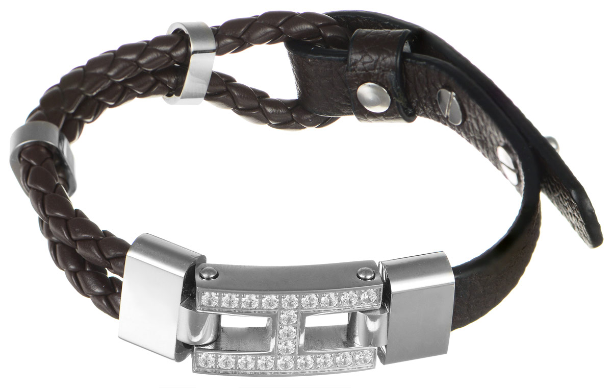 Браслет Art-Silver, цвет: серебристый, темно-коричневый. B59-1343B59-1343 Браслет Art-Silver, цвет: серебристый, темно-коричневый. B59-1343B59-1343Лаконичный женский браслет выполнен из высококачественной стали и натуральной кожи с вставками из кубического циркона. Браслет застегивается при помощи замка-пряжки, благодаря которому браслет легко снимать и надевать. Необычный браслет блестяще подчеркнет ваш изысканный вкус и поможет внести разнообразие в привычный образ.