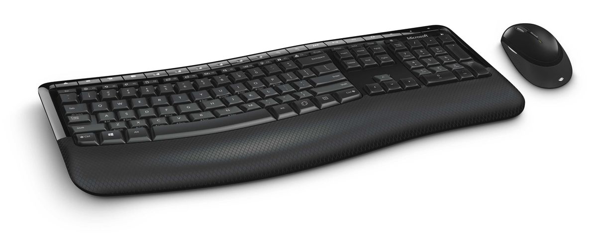 Microsoft Wireless Comfort Desktop 5050, Black комплект мышь + клавиатураPP4-00017 Microsoft Wireless Comfort Desktop 5050, Black комплект мышь + клавиатураPP4-00017Оборудуйте ваш рабочий стол этим изящным и современным комплектом Microsoft Wireless Comfort Desktop 5050, состоящим из клавиатуры и мыши. Благодаря удачному сочетанию блестящих и текстурных черных поверхностей, данный набор устройств будет радовать вас своим видом каждый день. Одобренная специалистами по эргономике изогнутая клавиатура позволяет вам занять более удобное положение, правильно расположив руки и запястья. Благодаря надежному беспроводному подключению вы забудете о беспорядке и сможете работать, находясь в любой части помещения на расстоянии до 10 метров от компьютера. Настройте клавиши быстрого вызова на клавиатуре и кнопки мыши для быстрого доступа к программам, файлам, носителям и веб-страницам, которые вы чаще всего используете. Также оцените технологию шифрования Advanced Encryption Standard (AES), которая разработана с целью защиты вашей информации путем шифрования данных о нажимаемых клавишах. Беспроводная клавиатура избавляет от неудобств с...