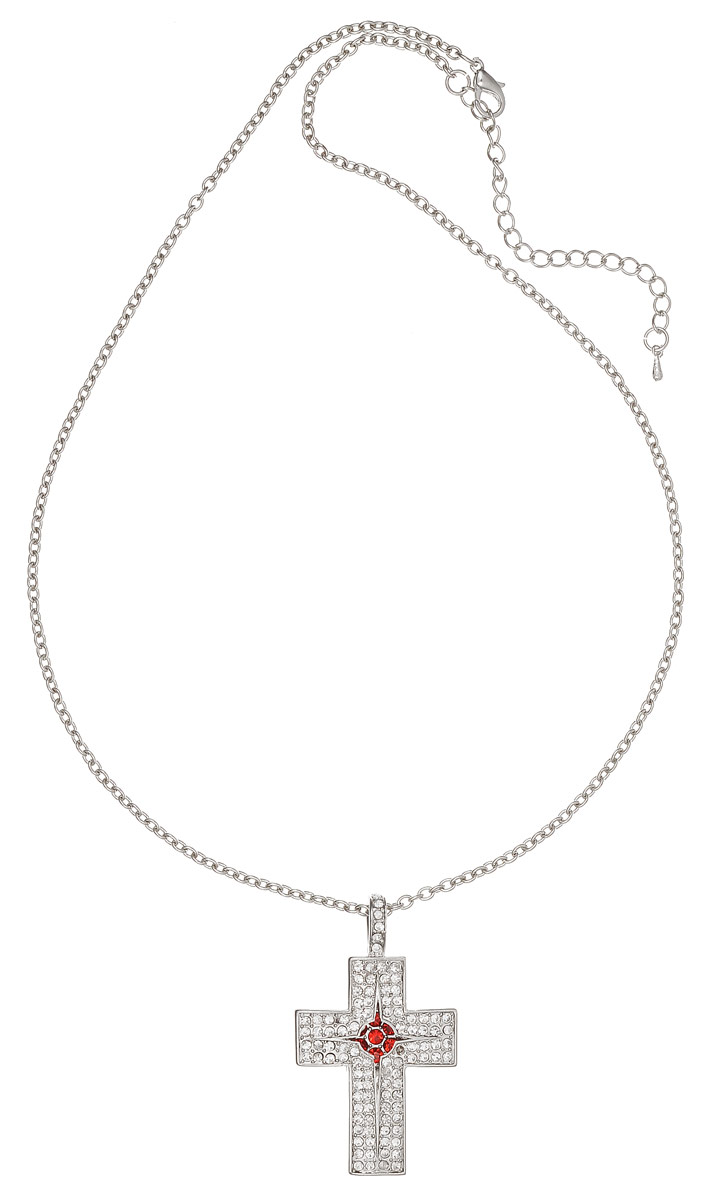 Колье Fashion House, цвет: серебристый, красный. FH26901FH26901 Колье Fashion House, цвет: серебристый, красный. FH26901FH26901Стильное колье Fashion House, выполненное из высококачественного металла, не оставит равнодушной ни одну любительницу изысканных и необычных украшений. Колье исполнено в виде цепочки с подвеской в виде креста, усыпанного стразами. Изделие имеет надежную застежку-карабин с регулирующей длину цепочкой. Такое колье позволит вам с легкостью воплотить самую смелую фантазию и создать собственный, неповторимый образ.