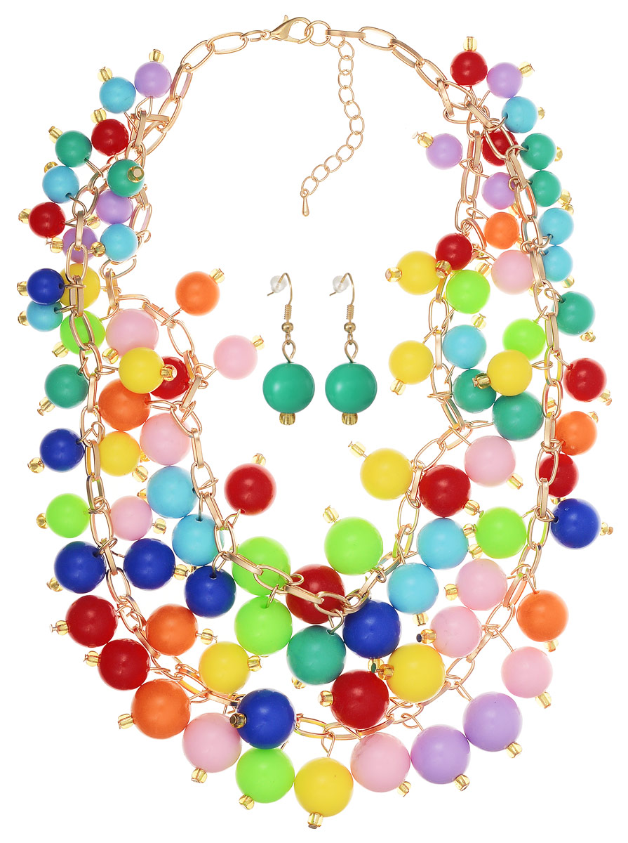 Комплект украшений Fashion House: бусы, серьги, цвет: мультиколор. FH33045FH33045 Комплект украшений Fashion House: бусы, серьги, цвет: мультиколор. FH33045FH33045Очаровательный комплект украшений Fashion House включает в себя стильные бусы и серьги. Оригинальные серьги, выполненные высококачественного пластика и металла в виде подвески-шарика, застегиваются на замок-петлю. Элегантные бусы выполнены из высококачественной металлической цепочки, усыпанной бусинами разного размера и цвета. Изделие застегивается на замок-карабин. Изящный комплект придаст вашему образу изюминку, подчеркнет красоту вечернего платья или преобразит повседневный наряд.