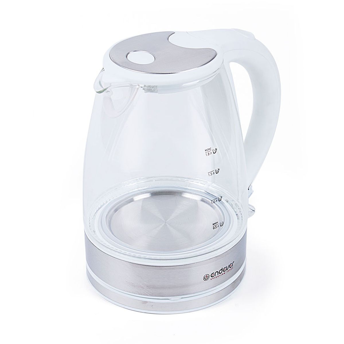 Endever KR-319G Skyline электрический чайникKR-319G Endever KR-319G Skyline электрический чайникKR-319GКорпус чайника Endever KR-319G Skyline выполнен из высококачественного термостойкого стекла, сохраняющего природные свойства воды. Благодаря максимальной мощности 2400 Вт, данная модель за считанные минуты вскипятит 1,8 литра воды. Прозрачный корпус со шкалой контроля уровня и внутренней подсветкой позволяет следить за тем, как нагревается вода. Чайник соединён с базой центральным контактом и легко вращается на 360°. Крышка чайника открывается легким нажатием. Фильтр легко снимается, его можно мыть вручную или в посудомоечной машине. Нагревательный элемент встроен в дно и надежно защищен, что делает его чистку максимально удобной. Среди характеристик безопасности использования чайника стоит отметить автоматический и ручной выключатели, а также защиту от перегрева.