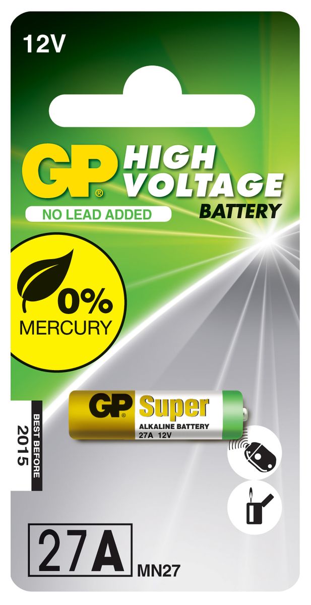 Батарейка высоковольтная GP Batteries, тип 27А, 1шт2981 Батарейка высоковольтная GP Batteries, тип 27А, 1шт2981Высоковольтные батареи включают в себя целый ряд элементов питания марганцево-цинковой системы с щелочным электролитом. Все батареи этой системы представляют собой набор элементов дисковой конструктции, собранных в единый металлический корпус. Такие батареи отличаются высоким разрядным напряжением от 6 до 15 В. Улучшенные характеристики батарей позволяют эффективно использовать их в современных цифровых охранных комплексах.