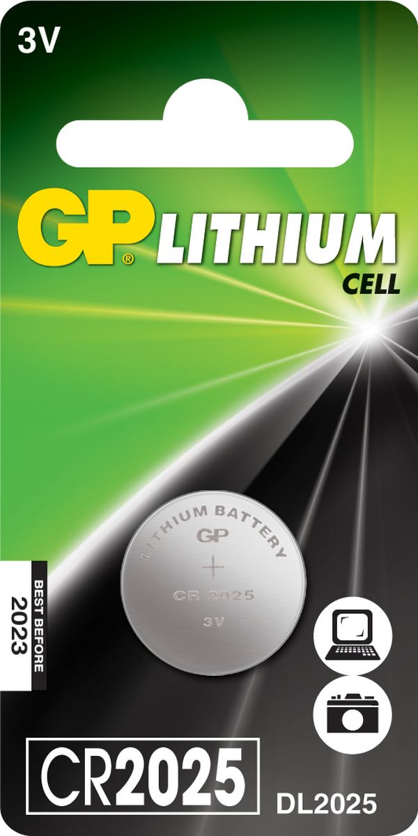 Батарейка литиевая GP Batteries, тип СR2025, 3В, 1 шт8608 Батарейка литиевая GP Batteries, тип СR2025, 3В, 1 шт8608Литиевые элементы питания GP показывают великолепный результат в профессиональных приборах, а также в устройствах с высоким потреблением энергии. Они идеальны для медицинских приборов и отлично работают в экстремальных погодных условиях. * Лучшее решение для профессиональных и медицинских приборов * На 40% легче обычных батареек * Демонстрируют превосходный результат при экстремальных погодных условиях (от -40°C до 60°C) * Встроенная система защиты * Длительный срок хранения (10 лет)