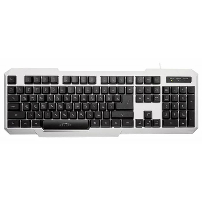 Oklick 740G, White клавиатура336021 Oklick 740G, White клавиатура336021Oklick 740G - это 104-клавишная клавиатура с подсветкой в игровом дизайне, выполненная из прочного матового пластика черного или белого цвета. Клавиши полноразмерные со стандартным профилем, мягким ходом средней длины. Наличие мультимедийных клавиш позволяет настроить клавиатуру под себя для более удобной работы на ПК, а возможность блокировки кнопки Windows предотвращает ее случайное срабатывание в процессе игры. Отключаемая трехцветная подсветка (с регулировкой уровня интенсивности свечения и режимом пульсации со сменой цветов) позволяет с удобством проводить время за компьютером при отсутствии освещения. Ресурс: 10 000 000 нажатий Материал корпуса ABS-пластик Блокировка кнопки Windows Пульсирующий режим подсветки со сменой цветов