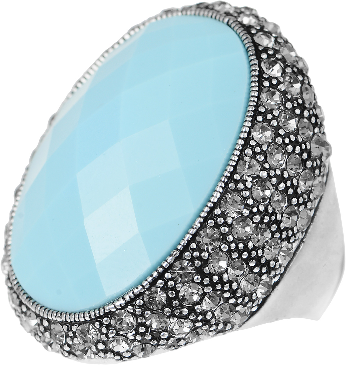 Кольцо Art-Silver, цвет: серебристый, голубой. V060871R-1418. Размер 18,5V060871R-1418 Кольцо Art-Silver, цвет: серебристый, голубой. V060871R-1418. Размер 18,5V060871R-1418Великолепное кольцо Art-Silver изготовлено из бижутерного сплава. Изделие оформлено цирконами. В центре кольца расположена ограненная вставка из пластика. Стильное кольцо придаст вашему образу изюминку и подчеркнет индивидуальность.