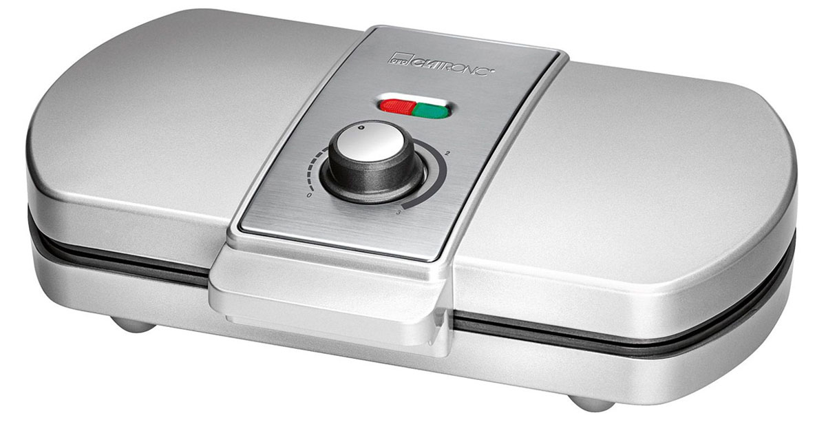 Clatronic WA 3607, Silver вафельницаWA 3607 silber Clatronic WA 3607, Silver вафельницаWA 3607 silberВафельница Clatronic WA 3607 позволит приготовить за одну закладку 2 вафли. Прибор имеет мощность 1200 Вт, антипригарное покрытие, а также удобный регулируемый термостат. Полную информативность о состоянии вафельницы обеспечат индикатор питания и готовности к работе.