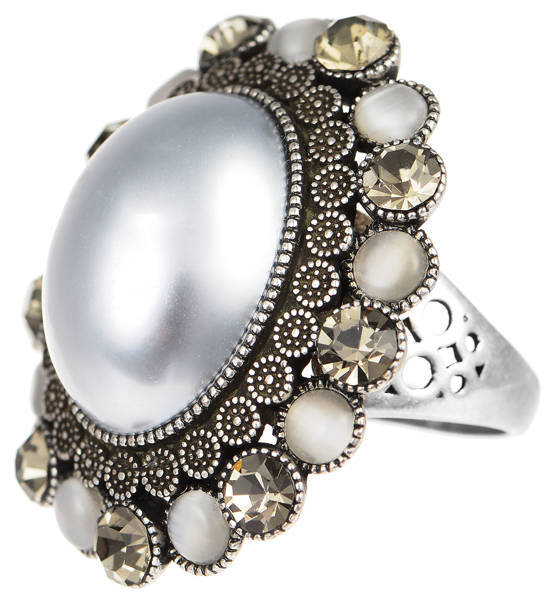 Кольцо Art-Silver, цвет: серебристый, серый, серебристо-синий. 064458-803-821. Размер 18064458-803-821 Кольцо Art-Silver, цвет: серебристый, серый, серебристо-синий. 064458-803-821. Размер 18064458-803-821Великолепное кольцо Art-Silver изготовлено из бижутерного сплава. Изделие дополнено цирконами и натуральными камнями кошачий глаз. В центре кольцо украшает искусственный жемчуг Майорика. Отверстие кольца оформлено декоративной перфорацией. Стильное кольцо придаст вашему образу изюминку и подчеркнет индивидуальность.