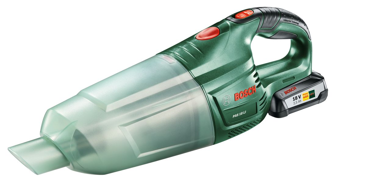 Аккумуляторный пылесос Bosch PAS 18 LI Set. 06033B9002SJ4000DWB6 Аккумуляторный пылесос Bosch PAS 18 LI Set. 06033B9002SJ4000DWB6Bosch PAS 18 Li - универсальный аккумуляторный ручной пылесос с высокой мощностью всасывания. Мобильность, легкость и эффективность — это все доступно с мощным аккумулятором 18 В и высокой производительностью всасывания. Постоянная готовность к работе обеспечивается благодаря литий-ионной технологии оригинальных аккумуляторов. Для данного прибора имеется широкий набор принадлежностей (насадки, трубки) для различного применения. С их помощью вы можете комфортно осуществлять очистку полов, мягкой мебели и удаление пыли в труднодоступных местах. Bosch PAS 18 Li оснащен легко очищаемым пылесборником и высокоэффективным фильтром. Удобство использования также обеспечивается благодаря компактному исполнению и рукоятке с мягкой накладкой. Комплектация: 1 Аккумуляторный блок (2.5 А*ч) Насадка для пола Щеточная насадка Блок фильтра Щелевая насадка Удлинительная трубка 1-часовое зарядное устройство.