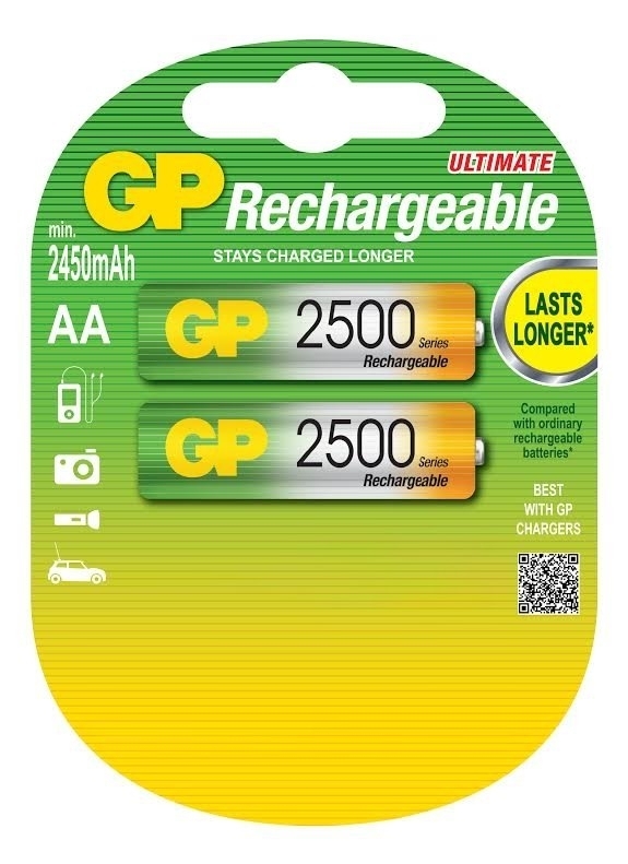 Аккумулятор GP 250AAHC AA NiMH 2500 мАч, 2 штGP 250AAHC-2DECRC2 Аккумулятор GP 250AAHC AA NiMH 2500 мАч, 2 штGP 250AAHC-2DECRC2Аккумуляторные батареи типа AA широко применяемые во множестве устройств, от пультов ДУ и фонарей, до игрушек и фотоаппаратуры, имеют большую емкость.