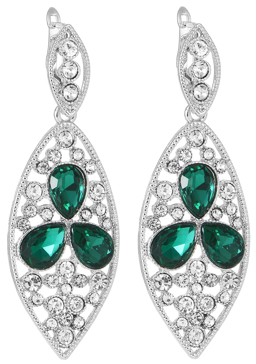 Серьги Taya, цвет: серебристый, изумрудный. T-B-11356T-B-11356-EARR-SL.GREEN Серьги Taya, цвет: серебристый, изумрудный. T-B-11356T-B-11356-EARR-SL.GREENИзящные и стильные серьги современного дизайна Taya изготовлены из металлического сплава. Серьги выполнены в виде оригинальных подвесок. Подвески в форме лепестка, инкрустированного стазами и украшенного крупными кристаллами. Модель не оставит равнодушной ни одну любительницу изысканных и необычных украшений. Серьги застегиваются на английский замок. Такие серьги позволят вам с легкостью воплотить самую смелую фантазию и создать собственный, неповторимый образ.
