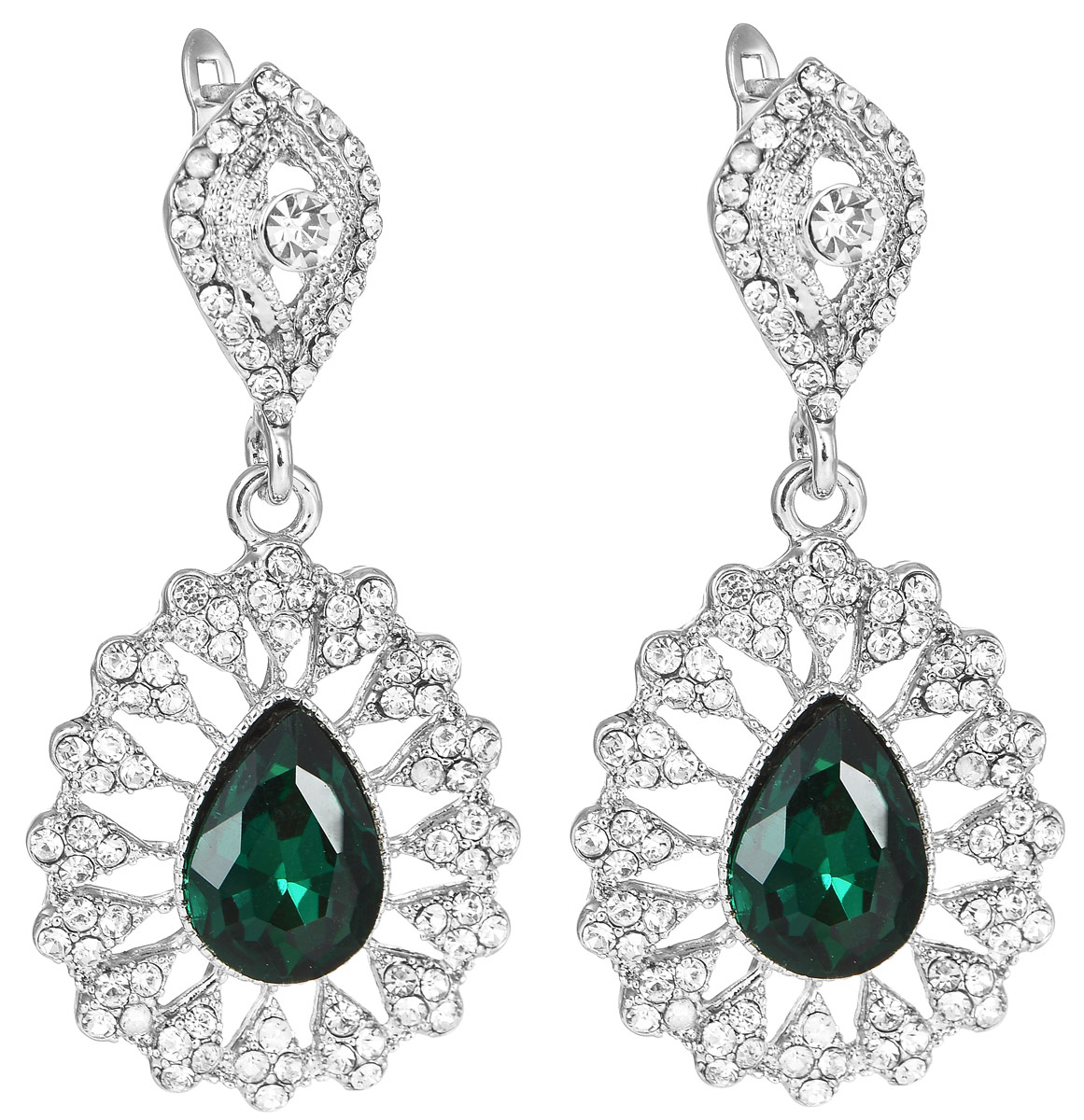 Серьги Taya, цвет: серебристый, зеленый. T-B-11360T-B-11360-EARR-SL.GREEN Серьги Taya, цвет: серебристый, зеленый. T-B-11360T-B-11360-EARR-SL.GREENИзящные серьги современного дизайна Taya изготовлены из металлического сплава, модель не оставит равнодушной ни одну любительницу изысканных и необычных украшений. Серьги выполнены в виде оригинальных подвесок, инкрустированных стразами, центр которых украшает каплевидный яркий кристалл. Серьги застегиваются на английский замок. Такие серьги позволят вам с легкостью воплотить самую смелую фантазию и создать собственный, неповторимый образ.
