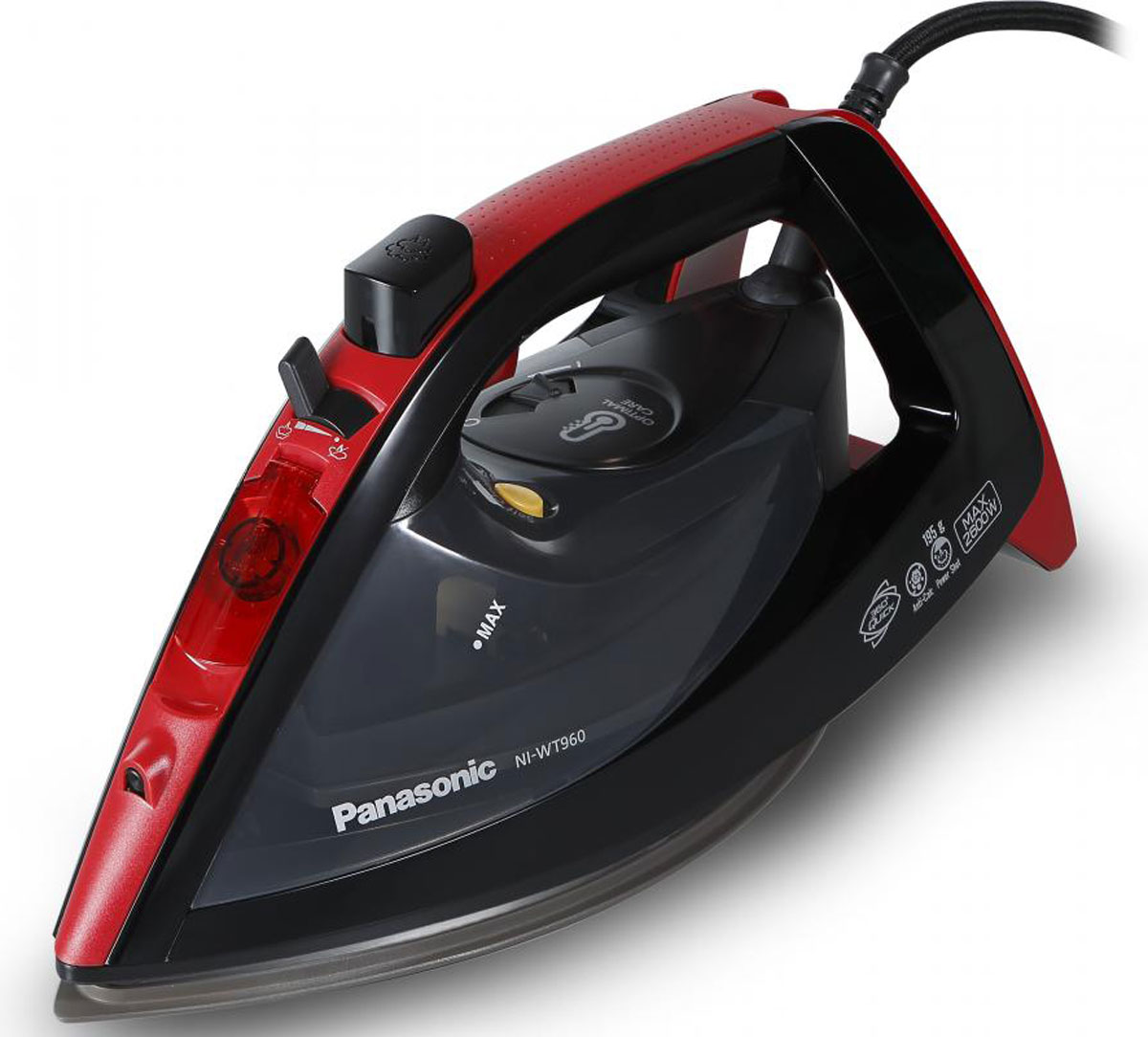 Panasonic NI-WT960RTW утюгNI-WT960RTW Panasonic NI-WT960RTW утюгNI-WT960RTWУникальная система Optimal Саге делает утюг Panasonic NI-WT960RTW действительно выдающимся. Благодаря использованию системы циркуляции пара удалось добиться сокращения времени разогрева подошвы, а также обеспечить поддержание постоянной температуры. Благодаря этим возможностям вы можете гладить уже через минуту после включения утюга, кроме того, канавки вдоль паровых отверстий выполнены таким образом, чтобы пар распределялся равномерно при любом направлении глажки. Быстрое и плавное перемещение во всех направлениях (360°): Подошва с двумя носиками сделана симметричной и может двигаться в любом направлении (360°), так что вам не придется переставлять утюг. Форма подошвы обеспечивает максимально гладкое скольжение, упрощая процесс глажки. Power Shot: Система подачи пара Power Shot выбрасывает большое количество концентрированною пара, который проникает даже в плотную ткань. Пар разглаживает складки глубоко внутри волокна, так что оно...
