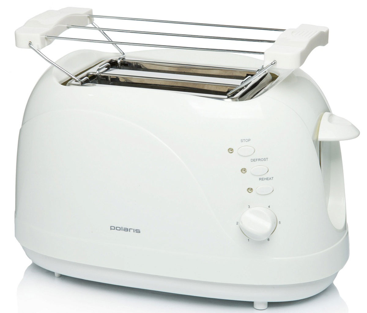 Polaris PET 0702L, White тостерPET 0702L_белый Polaris PET 0702L, White тостерPET 0702L_белыйТостер PET 0702L от Polaris порадует вас возможностью выбрать одну из нескольких степеней поджаривания ваших тостов - двух одновременно! Его корпус сконструирован таким образом, чтобы не нагреваться при работе - безопасность на кухне прежде всего. Он умеет не только поджаривать ломтики хлеба, но и подогревать булочки на специальной решетке, и даже размораживать продукты. Чтобы ваше утро стало немного веселей, он поджарит ломтик хлеба, нарисовав на нём озорную улыбку. А кнопка отмена поможет вовремя исправить сделанную спросонья ошибку. Ещё одна приятная и удобная деталь - поддон для сбора крошек.