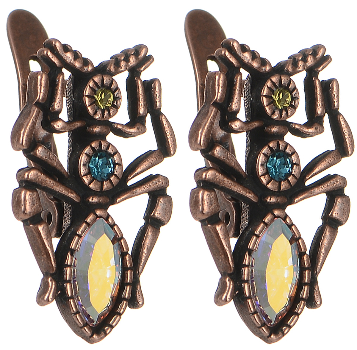 Серьги Jenavi Тоурмис, цвет: медный, мультиколор. k339u170k339u170 Серьги Jenavi Тоурмис, цвет: медный, мультиколор. k339u170k339u170Серьги Jenavi Тоурмис из коллекции Кассида изготовлены из гипоаллергенного ювелирного сплава c медным покрытием и оформлены в виде муравья. Украшение декорировано стразами и кристаллами Swarovski. Изделие оснащено классическим английским замком, который надежно зафиксирует серьги. Стильные серьги Jenavi помогут дополнить любой образ и привнести в него завершающий яркий штрих.