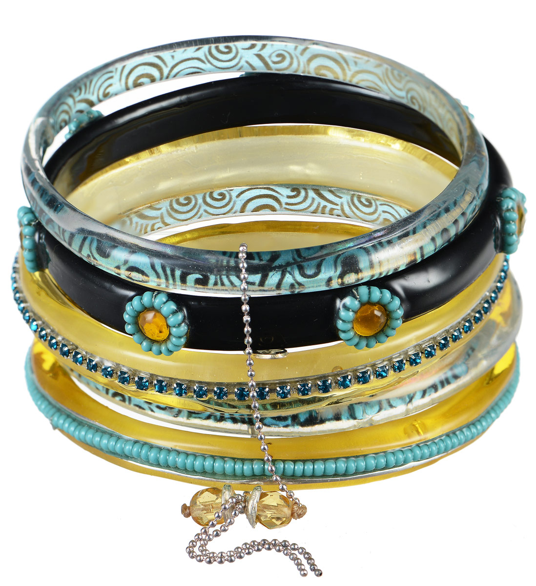 Браслет Lalo Treasures Dragonfly I, цвет: голубой, желтый, черный. Bn2531Bn2531 Браслет Lalo Treasures Dragonfly I, цвет: голубой, желтый, черный. Bn2531Bn2531Яркое комбинированное украшение Lalo Treasures Dragonfly I включает пять браслетов, выполненных из ювелирной смолы. Изделия оформлены стразами, бисером, декоративными элементами в виде цветов и оригинальными орнаментами. Стильное украшение поможет дополнить любой образ и привнести в него завершающий яркий штрих.