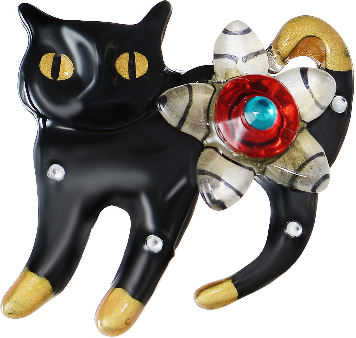 Брошь Lalo Treasures Black Cat, цвет: черный. 16941694 Брошь Lalo Treasures Black Cat, цвет: черный. 16941694Яркая дизайнерская брошь от Lalo Treasures станет отличным дополнением к вашему стилю. Она изготовлена из качественной ювелирной смолы и металлического сплава. Данная брошь выполнена в виде черной кошки, украшенной стразами и цветком. Брошь надежно и легко фиксируется на вашей одежде с помощью замка-булавки. Оригинальный дизайн позволит вашему образу быть ещё ярче и создать собственный неповторимый стиль.