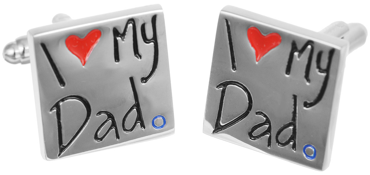 Запонки мужские Mitya Veselkov I Love My Dad, цвет: серебряный. ZAP-003ZAP-003 Запонки мужские Mitya Veselkov I Love My Dad, цвет: серебряный. ZAP-003ZAP-003Запонки современного дизайна Mitya Veselkov I Love My Dad изготовлены из металлического сплава. Изделие застегивается на вращающийся штырек. Данная модель представлена в виде плоского квадрата с надписью I Love My Dad. Стильный аксессуар подчеркнет ваш образ, а также придаст элегантность и неповторимость имиджу.