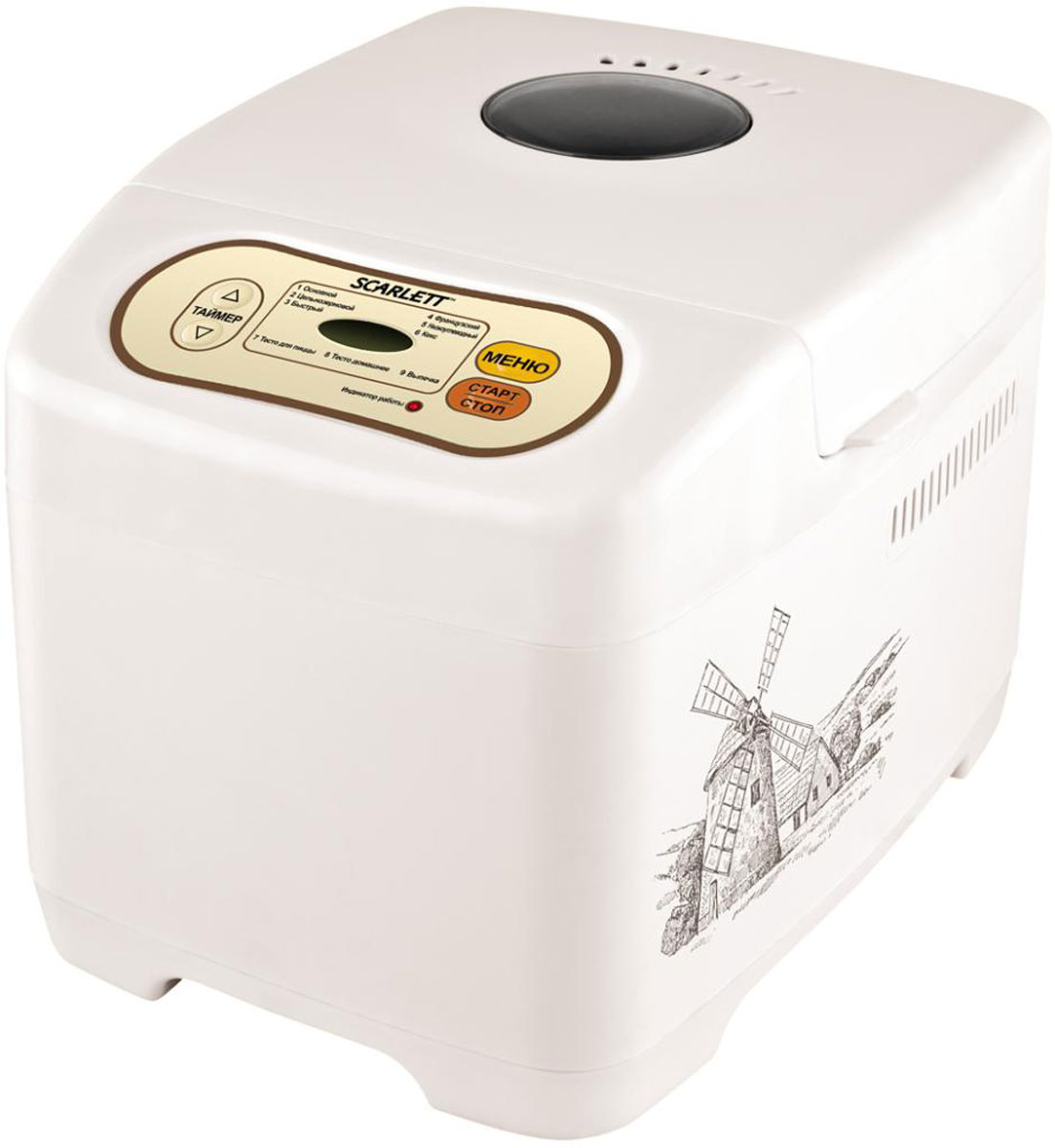Scarlett SC-BM40002, White хлебопечьSC-BM40002 Scarlett SC-BM40002, White хлебопечьSC-BM40002Ваша личная хлебопекарня Scarlett SC-BM40002 удивит и порадует даже самых взыскательных кулинаров. Разнообразные программы выпекания и функция приготовления теста сделают ваш хлеб по-настоящему оригинальным. 9 автоматических режимов приготовления, окошко для контроля за процессом, поддержание температуры до 60 минут, а также функция памяти до 15 минут при сбое электропитания и отсрочка приготовления до 13 часов сделают этот прибор отличным дополнением вашей кухни!