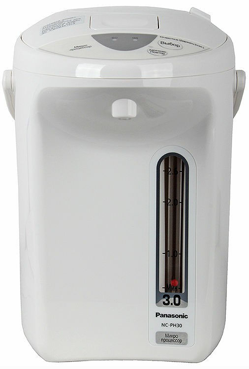 Panasonic NC-PH30ZTW термопотNC-PH30ZTW Panasonic NC-PH30ZTW термопотNC-PH30ZTWТермопот Panasonic NC-PH30ZTW сочетает в себе функции чайника и термоса, он кипятит воду и в дальнейшем поддерживает её температуру длительное время на заданном уровне. Благодаря теплоизоляционной панели, прибор не нагревается снаружи и надолго сохраняет заданные свойства воды.
