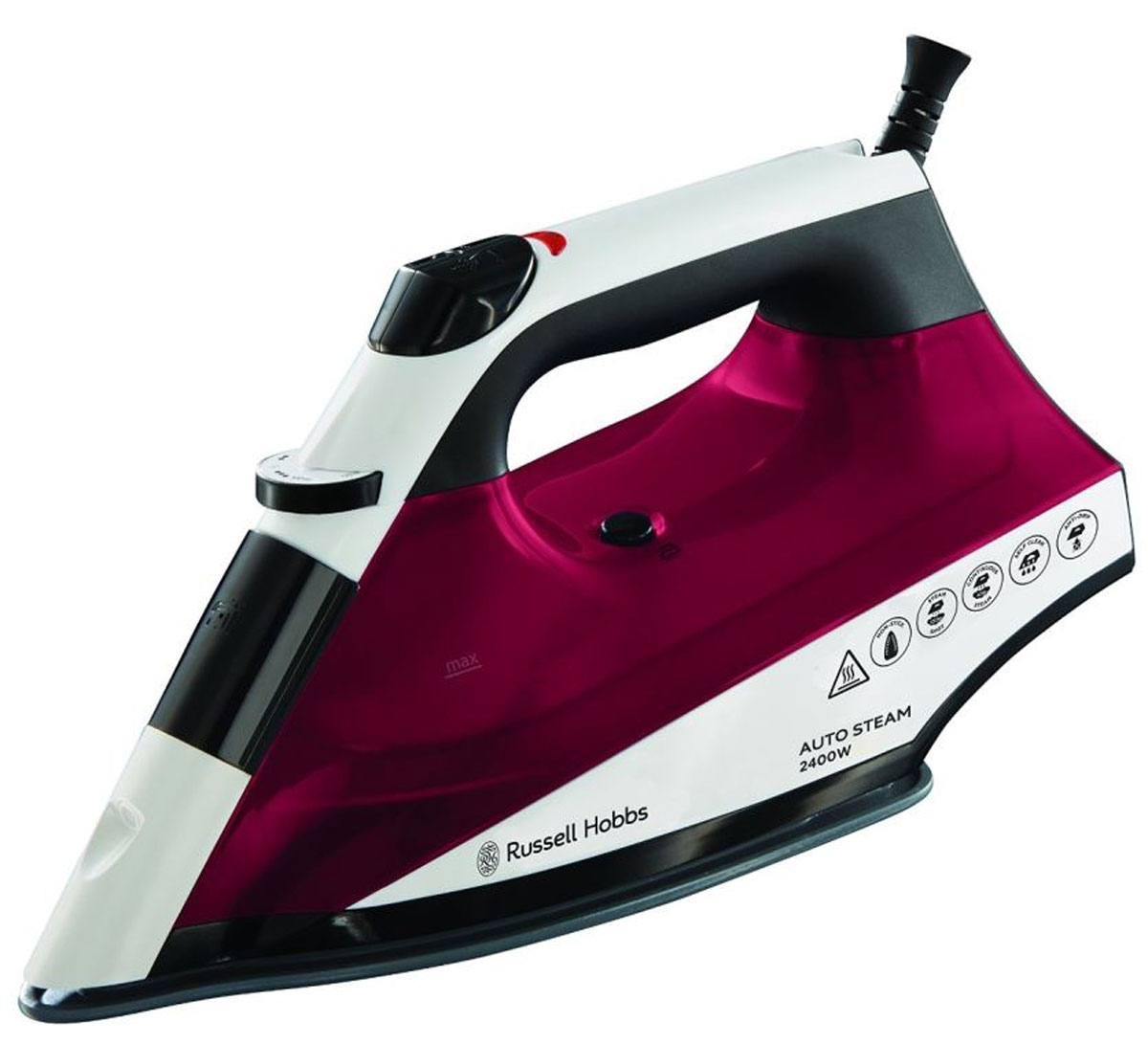 Russell Hobbs 22520-56, Bordeaux White утюг22520-56 Russell Hobbs 22520-56, Bordeaux White утюг22520-56Утюг Autosteam - это инновационный прибор, который будет творить чудеса с вашим бельем. Его функция Autosteam подает такое количество пара, которое необходимо именно для установленной температуры, обеспечивая легкое разглаживание складок как на грубых, так и на деликатных тканях. Этот утюг разработан и изготовлен для обеспечения максимальной производительности, так что превосходный результат его работы вам будет нравиться при каждом его использовании. С такими характеристиками, как вместительный резервуар для воды 320 мл и мощный паровой удар 130 г, он легко справится с самыми стойкими складками; постоянный пар 45 г идеален для глажки одежды из хлопка. Строение антипригарной подошвы утюга равномерно распределяет пар и тепло в соответствии с выбранной температурой. Функция мощного вертикального отпаривания идеально подходит для ухода за одеждой на вешалках, шторами и мебельной обивкой. Функция Спрей удобна для увлажнения и смягчения пересохнувшей...