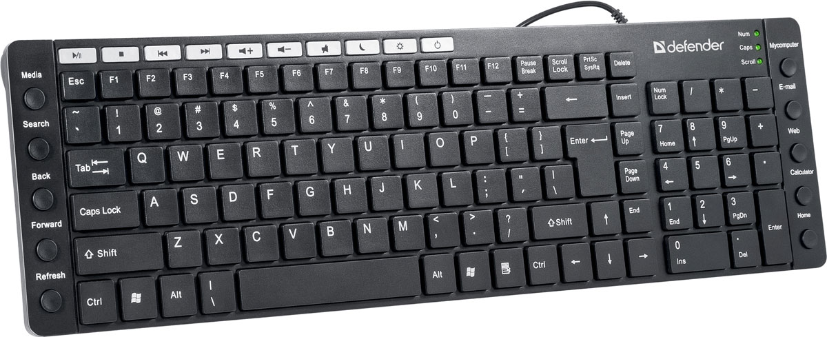 Defender OfficeMate MM-810 RU, Black проводная клавиатура45810 Defender OfficeMate MM-810 RU, Black проводная клавиатура45810Тихий ход клавиш клавиатуры Defender OfficeMate MM-810 RU обеспечивает практически бесшумную работу. Разделенные клавиши высотой всего 2 мм делают устройство необычайно удобным в использовании. Благодаря эргономичной форме вы сможете работать длительное время, не ощущая усталости! Встроенные горячие клавиши служат для быстрого доступа к офисным, мультимедийным и интернет приложениям. Для начала работы необходимо просто подключить Defender OfficeMate MM-810 RU к компьютеру - установка драйверов не требуется.