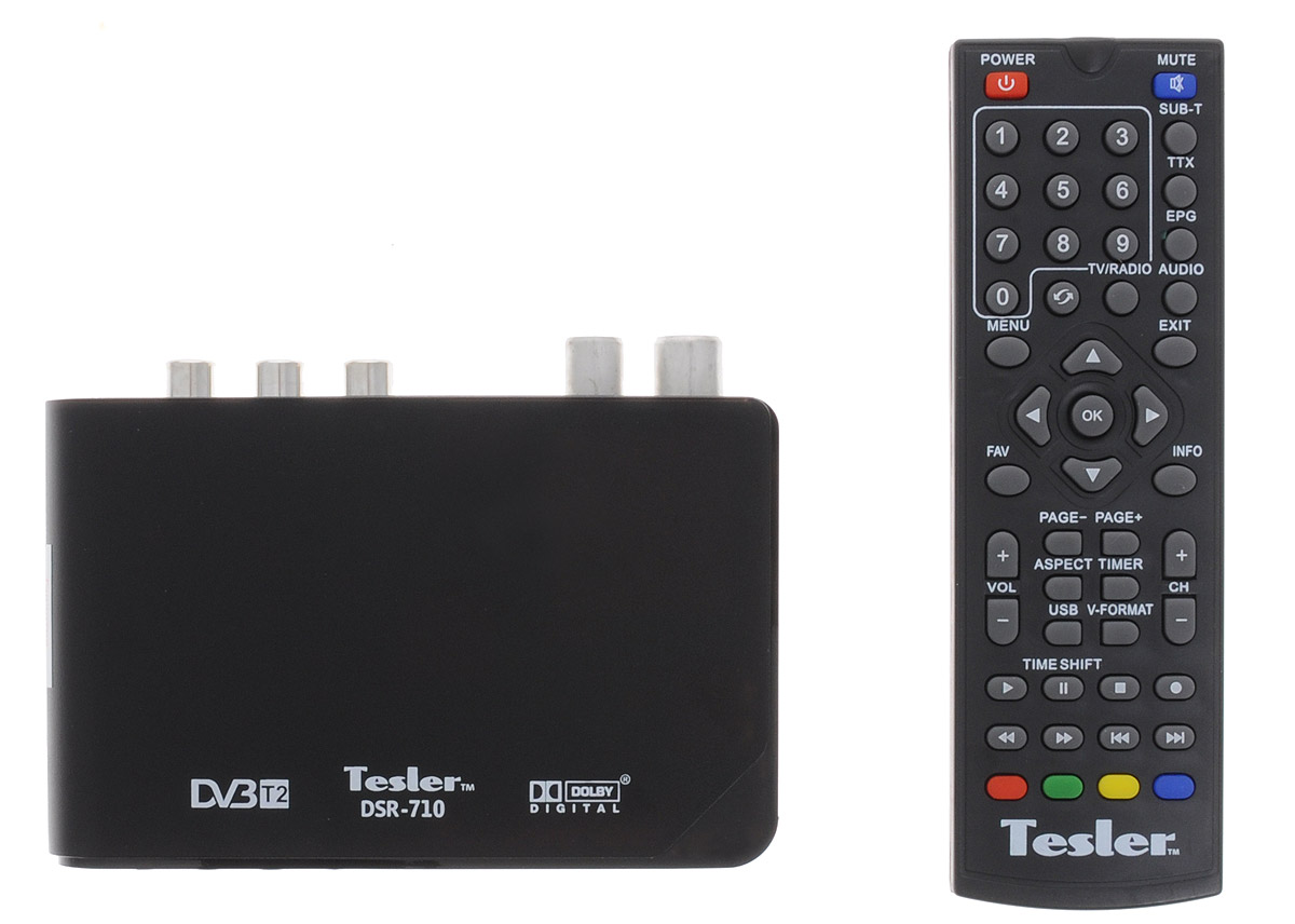 Tesler DSR-710 цифровой телевизионный ресивер DVB-T/T20291659 Tesler DSR-710 цифровой телевизионный ресивер DVB-T/T20291659Tesler DSR-710 - цифровой телевизионный ресивер с поддержкой цифровых стандартов DVB-T и DVB-T2. В данной модели реализована поддержка HD-разрешений 480p, 576p, 720p, 1080i, 1080p, а также множества аудио- и видеоформатов. Также присутствуют функции телегида, цифрового радио и PVR. Ресивер поддерживает телетекст и субтитры. Имеется возможность обновления программного обеспечения устройства. Система цвета: PAL / NTSC Чипсет: ALIi3812 ALAA Тюнер: Sony CXD2861ER Модуляция: QPSK/16QAM/64QAM Входной поток: До 48 Мбит/с Уровень сигнала: 15-70 дБм