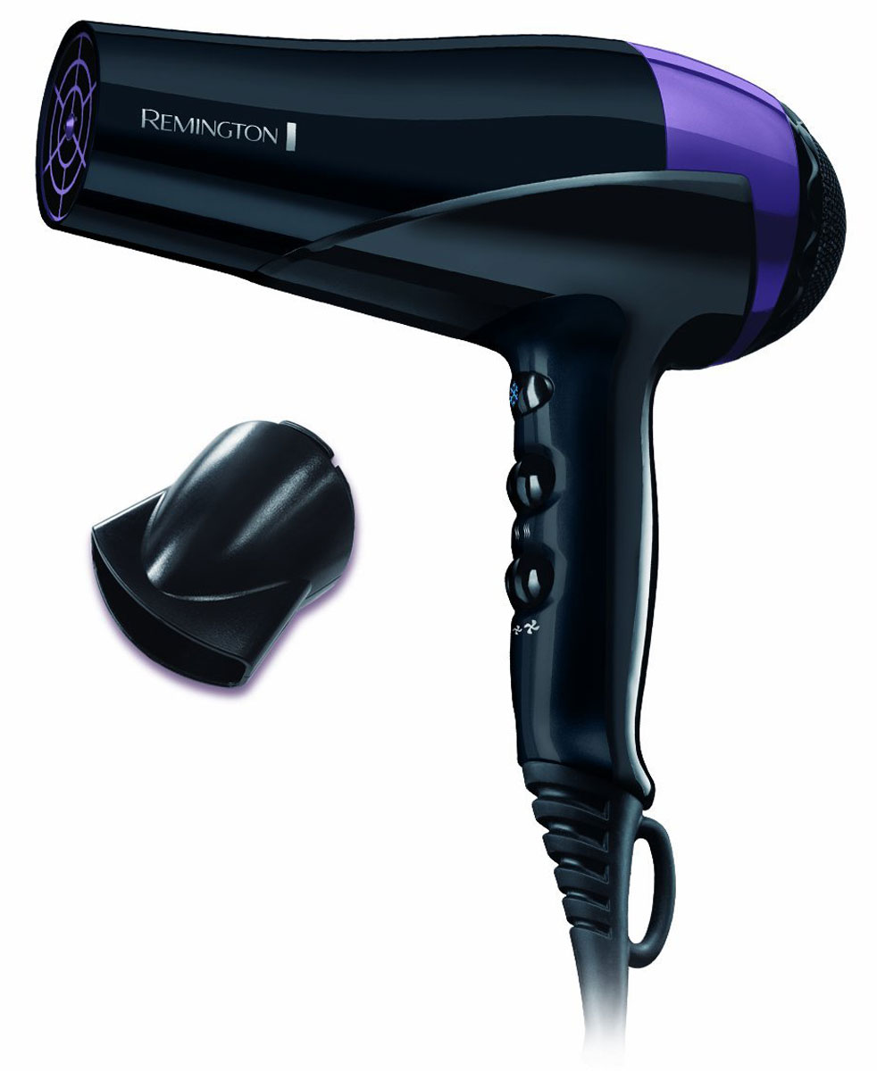 Remington D6090, Black Purple фен для волосD6090 Remington D6090, Black Purple фен для волосD6090Приготовьтесь защитить свой цвет волос и стиль с инновационным феном Remington D6090. Обладая современными технологиями, этот фен имеет уникальное покрытие керамической решетки на выходе воздушного потока, которое состоит из микрокондиционеров для защиты цвета окрашенных волос. При сушке, микрокондиционеры передаются волосам и на молекулярном уровне защищают цвет окрашенных волос от смывания и ультрафиолетового излучения. Окрашенные волосы дольше сохраняют глянцевый и яркий цвет. Мощность фена Remington D6090 составляет 2200 Вт, что гарантирует быструю сушку. Выбирайте из трех температурных и двух скоростных режимов. Ионное кондиционирование защитит от спутывания волос, а функция подачи холодного воздуха поможет зафиксировать укладку.