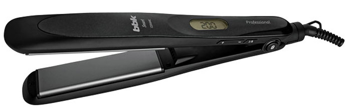 BBK BST3015ILC, Black выпрямитель для волосBST3015ILC чер BBK BST3015ILC, Black выпрямитель для волосBST3015ILC черИдеален для любой длины и типа волос, Результат : зеркально-гладкие волосы, Конструкция исключающая возможность ожога рук, Серия Smart, ЖК дисплей, Функция турмалиновой ионизации, Профессиональные плавающие пластины предотвращающие повреждение волос, Быстрый нагрев, Керамическое покрытие пластин усовершенствованная керамика, Покрытие с добавлением кератина и арганового масла обеспечивает гладкое скольжение, сохраняя здоровье и блеск волос, Световая индикация работы, Функция Easy styling - с помощью данной модели можно выпрямить или завить волосы, Цифровые настройки температурных режимов, Защита от перегрева, Автоматическое отключение через 1 час, Защелка-фиксатор пластин, Удобный шнур с защитой от перекручивания, В комплект входят термостойкая перчатка и термостойкий чехол для переноски и хранения.