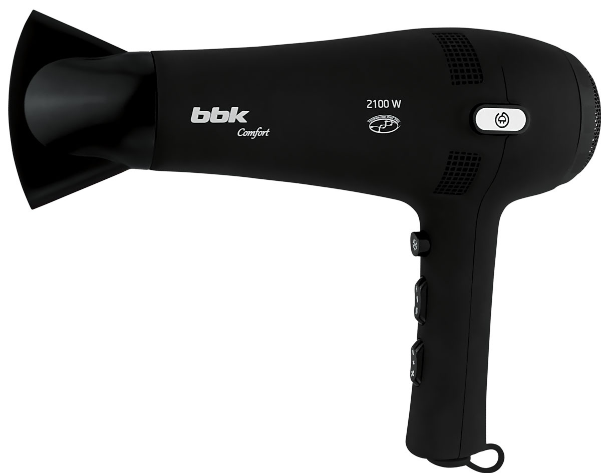 BBK BHD3210i, Black фенBHD3210i черный BBK BHD3210i, Black фенBHD3210i черныйФен BBK BHD3210i обеспечивает качественную укладку в кратчайшие сроки. В данной модели предусмотрены различные скоростные и температурные режимы. Режим холодного воздуха идеально подходит для завершения и фиксации укладки. Специальное керамическое покрытие помогает равномерному нагреву воздуха – волосы больше не страдают от перепадов температур, отношение к ним стало максимально бережным. Корпус с покрытием soft-touch значительно облегчает работу с устройством, а также предотвращает скольжение в руке. Шнур, сматывающийся нажатием одной кнопки, делает устройство более компактным и позволяет избежать спутывания проводов. Съемная решетка воздухозаборника обеспечивает легкую чистку фена. В комплект входит сумка-чехол для бережного хранения и для переноски.