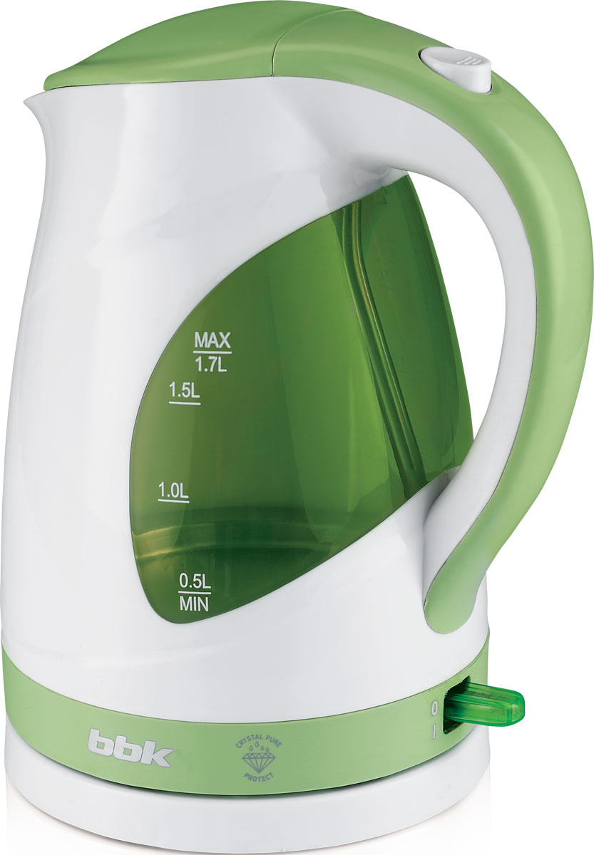 BBK EK1700P, White Green электрический чайникEK1700P бел/зел BBK EK1700P, White Green электрический чайникEK1700P бел/зелСовременный электрический чайник BBK EK1700P из термостойкого экологически чистого пластика, сочетающий в себе многофункциональность и дизайн, станет украшением вашей кухни. Чайник оснащен технологией Crystal Pure Protect - это улучшенная защита от накипи и усовершенствованная очистка воды, а также многоуровневой защитой. Прибор установлен на удобную подставку с возможностью поворота на 360 градусов и с отделением для хранения шнура. Помимо этого отличительной особенностью является удобный носик для наливания и шкала уровня воды. Съемный фильтр от накипи и скрытый нагревательный элемент гарантированно обеспечат надежность, долговечность и максимально комфортное ежедневное использование.