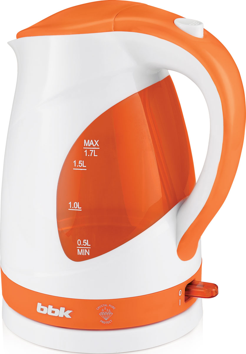 BBK EK1700P, White Orange электрический чайникEK1700P бел/ор BBK EK1700P, White Orange электрический чайникEK1700P бел/орСовременный электрический чайник BBK EK1700P из термостойкого экологически чистого пластика, сочетающий в себе многофункциональность и дизайн, станет украшением вашей кухни. Чайник оснащен технологией Crystal Pure Protect - это улучшенная защита от накипи и усовершенствованная очистка воды, а также многоуровневой защитой. Прибор установлен на удобную подставку с возможностью поворота на 360 градусов и с отделением для хранения шнура. Помимо этого отличительной особенностью является удобный носик для наливания и шкала уровня воды. Съемный фильтр от накипи и скрытый нагревательный элемент гарантированно обеспечат надежность, долговечность и максимально комфортное ежедневное использование.