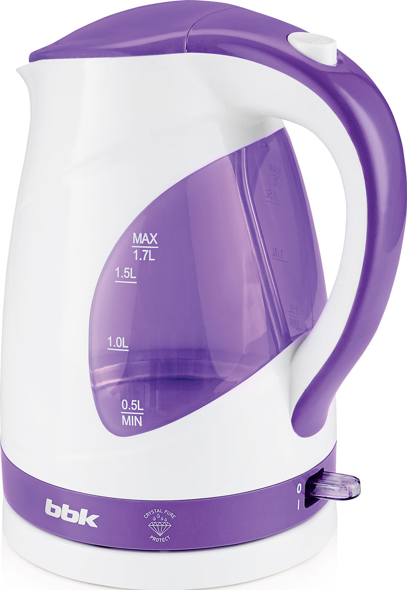BBK EK1700P, White Purple электрический чайникEK1700P б/ф BBK EK1700P, White Purple электрический чайникEK1700P б/фСовременный электрический чайник BBK EK1700P из термостойкого экологически чистого пластика, сочетающий в себе многофункциональность и дизайн, станет украшением вашей кухни. Чайник оснащен технологией Crystal Pure Protect - это улучшенная защита от накипи и усовершенствованная очистка воды, а также многоуровневой защитой. Прибор установлен на удобную подставку с возможностью поворота на 360 градусов и с отделением для хранения шнура. Помимо этого отличительной особенностью является удобный носик для наливания и шкала уровня воды. Съемный фильтр от накипи и скрытый нагревательный элемент гарантированно обеспечат надежность, долговечность и максимально комфортное ежедневное использование.