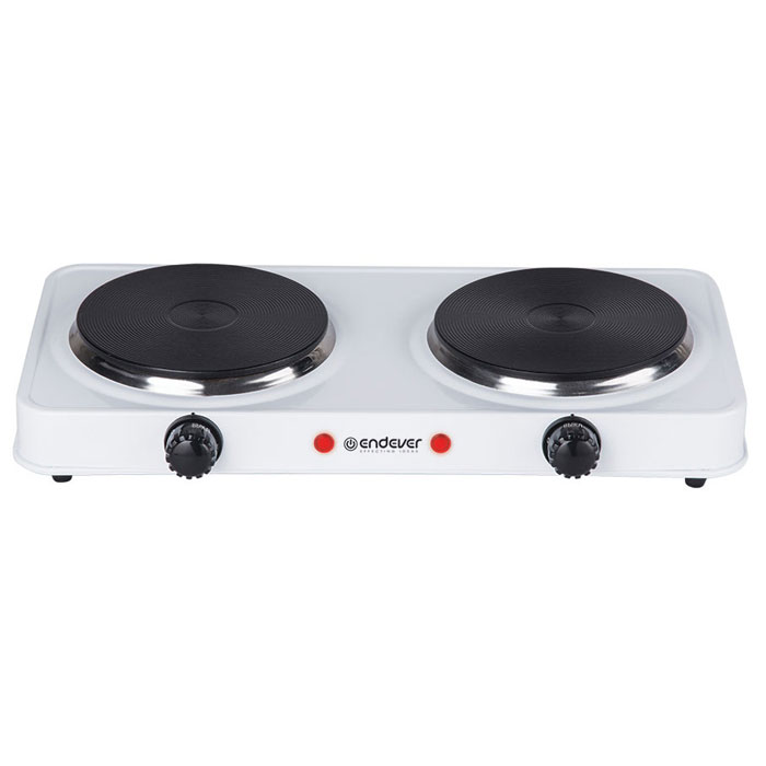 Endever EP-20W плитка электрическаяEP-20W Endever EP-20W плитка электрическаяEP-20WЭлектрическая плитка Endever EP-20W удобна и достаточно проста в использовании. Ей одинаково удобно пользоваться как в доме, так и на улице. Две конфорки с пятью режимами регулировки температуры позволяют осуществлять приготовление одновременно двух блюд. Встроенный термостат Защита от перегрева Прорезиненные ножки Быстрый нагрев Материал корпуса: высококачественная сталь Длина шнура: 1,6 м