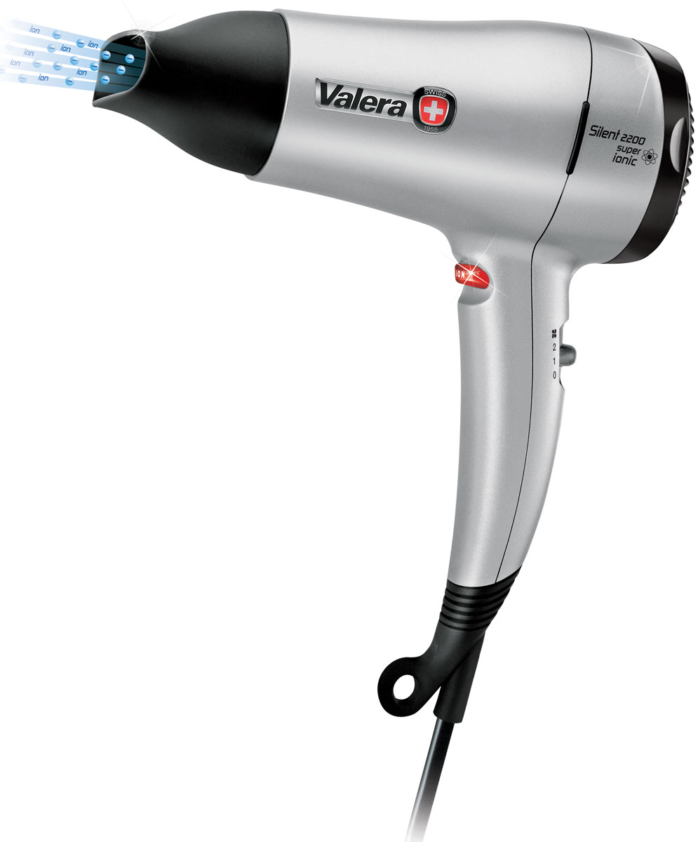 Valera 545.09DV Silent Super Ionic, Silver фен545.09DV Valera 545.09DV Silent Super Ionic, Silver фен545.09DVФен со сниженным уровнем шума, мощность 2200 Вт, 6 режимов температуры/скорости воздушного потока, подача холодного воздуха, генератор ионов, диффузор, производство Швейцария