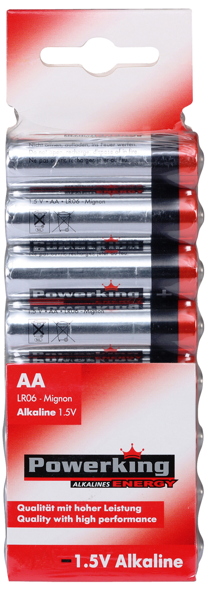 Батарейка алкалиновая PowerKing, тип АА, 1,5V, 8 шт109058 Батарейка алкалиновая PowerKing, тип АА, 1,5V, 8 шт109058Щелочные (алкалиновые) батарейки PowerKing оптимально подходят для повседневного питания множества современных бытовых приборов: электронных игрушек, фонарей, беспроводной компьютерной периферии и многого другого. Не содержат кадмия и ртути. Батарейки созданы для устройств со средним и высоким потреблением энергии. Работают в 10 раз дольше, чем обычные солевые элементы питания. PowerKing - высокое качество и максимальная производительность!