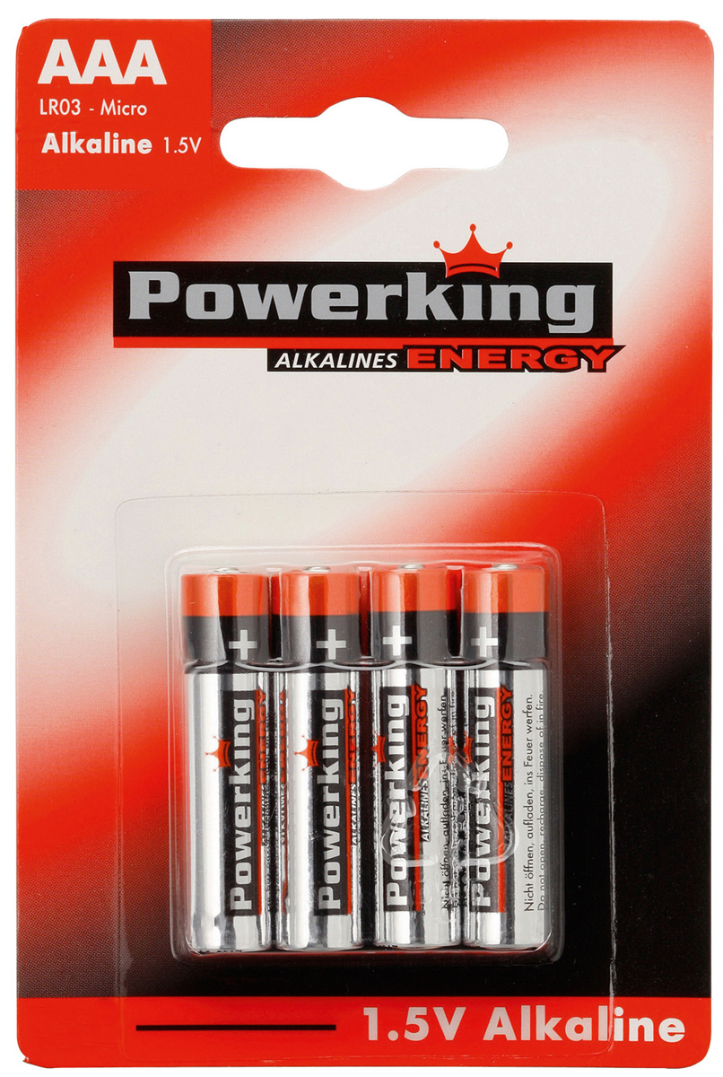 Батарейка алкалиновая PowerKing, тип ААА, 1,5V, 4 шт114514 Батарейка алкалиновая PowerKing, тип ААА, 1,5V, 4 шт114514Щелочные (алкалиновые) батарейки PowerKing оптимально подходят для повседневного питания множества современных бытовых приборов: электронных игрушек, фонарей, беспроводной компьютерной периферии и многого другого. Не содержат кадмия и ртути. Батарейки созданы для устройств со средним и высоким потреблением энергии. Работают в 10 раз дольше, чем обычные солевые элементы питания. PowerKing - высокое качество и максимальная производительность!