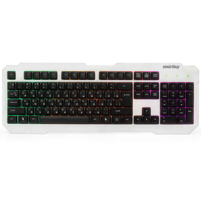 SmartBuy One SBK-332U-WK, Black White клавиатураSBK-332U-WK SmartBuy One SBK-332U-WK, Black White клавиатураSBK-332U-WKПроводная клавиатура SmartBuy One SBK-332U имеет классический дизайн и стандартную раскладку клавиш. Она подключается к персональному компьютеру через порт USB и включает отдельный цифровой блок. Особенностью данной модели является внутренняя подсветка клавиш. Благодаря такой опции, на клавиатуре можно работать в помещении с недостаточным освещением и даже в полной темноте. Такую особенность по достоинству оценят любители работать и играть в ночное время.