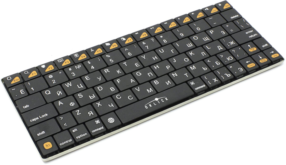 Oklick 840S Bluetooth , Black клавиатураBT-01 7 Oklick 840S Bluetooth , Black клавиатураBT-01 7Ультратонкая клавиатура Oklick 840S - яркая представительница всегда актуальной классики. Клавиатура исполнена в лаконичном дизайне, не обременена многочисленными дополнительными функциями и идеально подойдет для выполнения базовых операций. Корпус 840S выполнен из высококачественного пластика, что обеспечит приятные тактильные ощущения. Питание устройства осуществляется от встроенного аккумулятора, что исключает необходимость постоянной замены батарей.